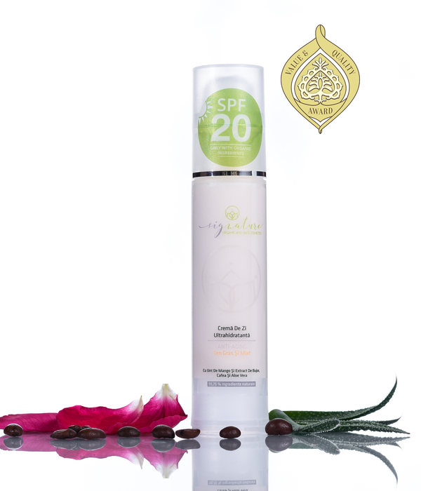 Hydrating Day Cream for Greasy and Mixed Skin with Mango Butter, Peony-, Coffee and Aloe Vera Extracts - 50 ml