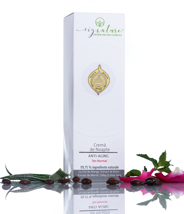 Hidratáló Éjszakai Arckrém Normál Arcbőrre Lágy Mangóvajjal, Bazsarózsa-, Kávé-, Menta és Aloe Vera Kivonatával - 50 ml